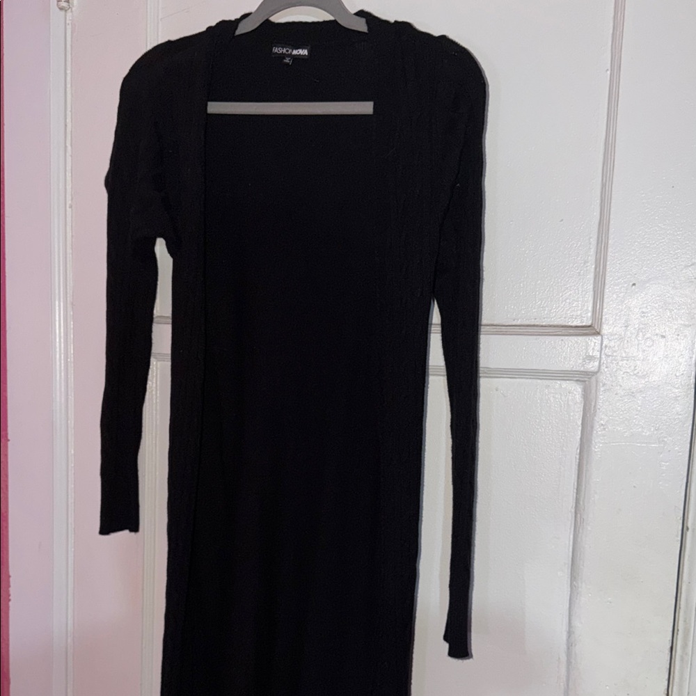 Fashion Nova Elegant Black Long Cardigan